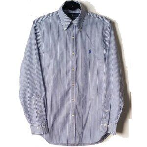 Polo Slim Fit Easy Care Cotton Button Down Shirt S Blue White Stripe